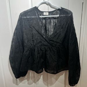 Black, floral/lace blouse from Aritzia